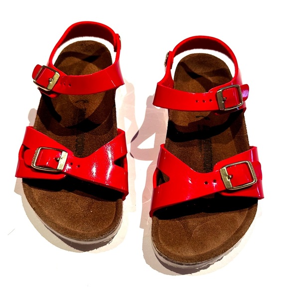 red patent sandals